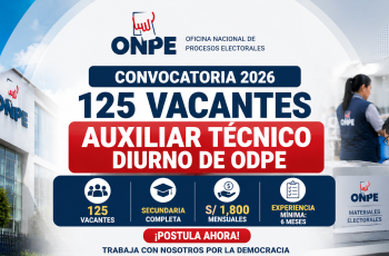 ONPE abre convocatoria con 125 vacantes para Auxiliar Técnico Diurno de ODPE: sueldo de S/ 1,800 y solo pide secundaria completa